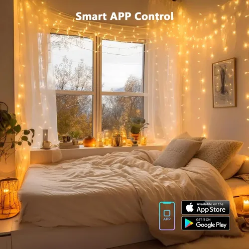 Vista 4 de BrizLabs Luces de Navidad inteligentes, 200 luces LED de Navidad de 66 pies, control de aplicación/voz, múltiples modos regulables, luz blanca