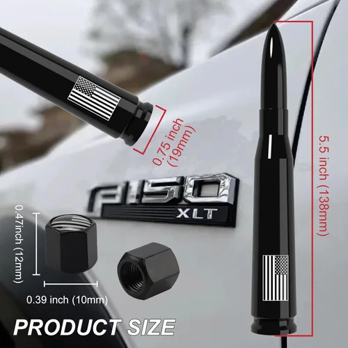 Vista 2 de Antena de bala de 50 calibre con bandera americana para Ford F150 F250 F350 Super Duty Ford Raptor Bronco Camión - Antirrobo, GM Chevy Silverado