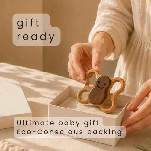 Vista 8 de Sonajero de madera para bebés de 0 a 6 y 6 a 12 meses, juguete natural Montessori, sonajero de sonido tranquilo para niños y niñas recién nacidos