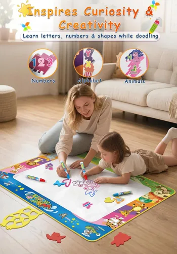 Vista 6 de Juguete para niños pequeños Wedopro: tapete de garabatos de agua de 40 x 30 pulgadas, sin desorden, para colorear y dibujar, con secado instantáneo