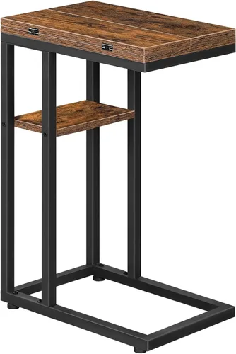 Vista 11 de HOOBRO Mesa auxiliar plegable, mesa lateral en forma de C con estante de almacenamiento, pequeña mesa de aperitivos adecuada para sala de estar