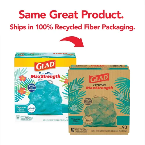 Vista 2 de Glad ForceFlex MaxStrength - Bolsas de basura para cocina, 13 galones, Bahama Bliss Febreze, 90 unidades (el paquete puede variar)