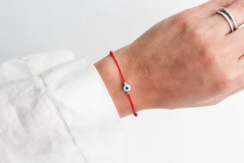 Vista 6 de NAZ COLLECTION - Pulsera hecha a mano contra el mal de ojo, protección de la Cabalá, Hamsa, ajustable, pulsera mexicana, amuleto de la suerte Mal De