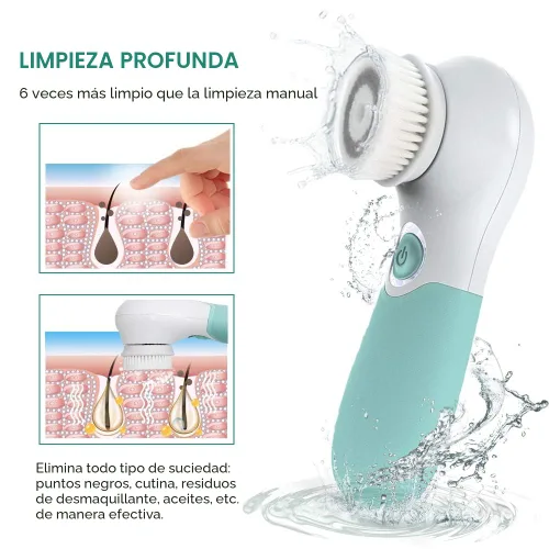Vista 3 de Cepillo de limpieza facial eléctrico exfoliante facial con 3 cabezales limpiadores y 2 velocidades ajustables para limpieza profunda, eliminación