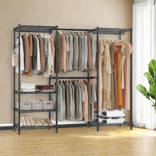 Vista 6 de BATHWA - Perchero de alta resistencia independiente para espacio de 68.9 a 90.2 pulgadas Expandable Clothing Storage, Adjustable 6 Shelves, 4