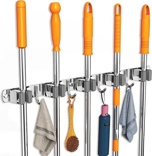 Vista 10 de CUXIXA Paquete de 2 Soportes de Pared para Trapeador y Escoba, Soporte Colgante de Pared Antideslizante para Escoba, Organizador de Trapeador