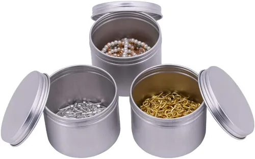 Vista 3 de Paquete de 15 latas de aluminio redondas de plata vacías de 5 onzas de 5.1 fl oz, tapa de tornillo, aroma a cera para el cabello, contenedor