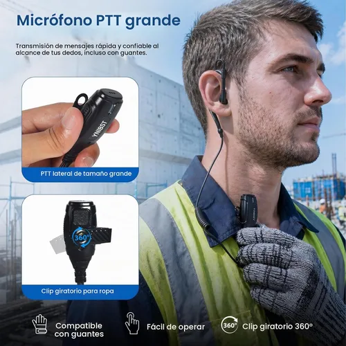 Vista 10 de Walkie Talkie Auricular con micrófono PTT 2-Pin G-forma de auriculares de seguridad