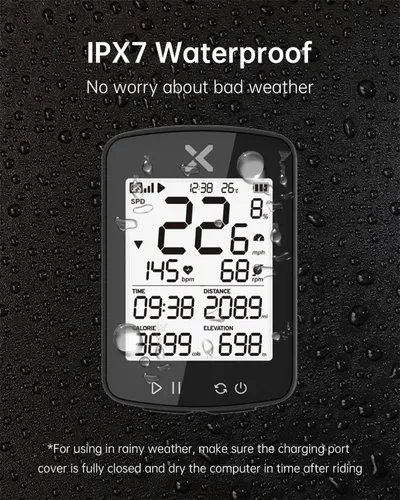 Vista 4 de XOSS G+ Gen2 - Computadora de bicicleta GPS ANT+/ Bluetooth IPX7, velocímetro recargable con pantalla LCD de 2.2 pulgadas, batería de larga duración