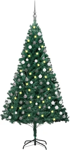 Vista 23 de 6.5ft Pre-Lit Artificial Christmas Tree with 250 LED Lights, Hinged PVC Branches, Metal Stand, and Decorative Balls for Indoor Holiday Decor Verde