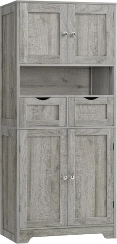 Vista 12 de Iwell Armario de almacenamiento con puertas y estantes, armario de despensa de cocina, gabinetes de baño para sala de estar, cocina, lavandería
