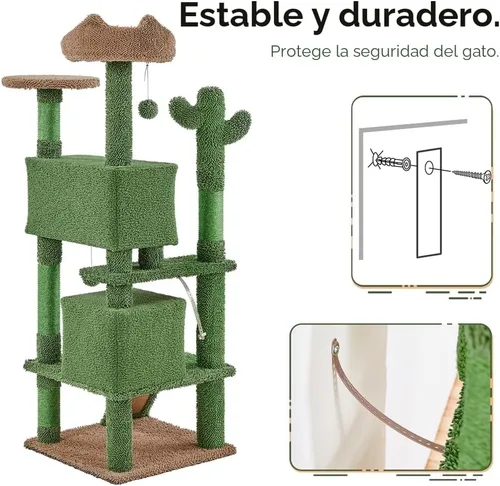 Vista 9 de Yaheetech Árbol para Gatos con Forma de Cactus, Torre de 54.5 Pulgadas con Rampa, Percha con Forma de Orejas de Animal, Postes Rascadores