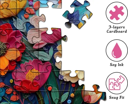 Vista 3 de Rompecabezas de flores coloridas para adultos, rompecabezas floral de plantas quilladas, arte de tela, rompecabezas de jardín de flores de primavera