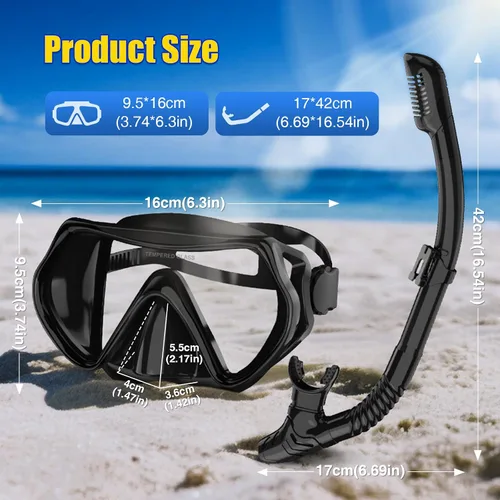 Vista 5 de Snorkeling Gear, Dry Snorkel Set180° Panoramic Wide View,Anti-Fog Scuba Diving Mask, Professional Snorkeling Gear for Free Breathing, Swimming