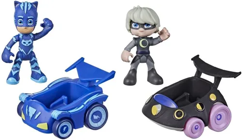 Vista 2 de PJ Masks Catboy vs Luna Girl Battle Racers Juego de juguete preescolar, vehículo y figura de acción para niños a partir de 3 años