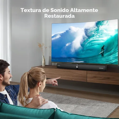 Vista 7 de Barra de Sonido para Smart TV, Barra de Sonido de 90W con Conexión Bluetooth/ARC/Óptica/AUX, Aumento Automático de Volumen, 3 Modos de Ecualizador