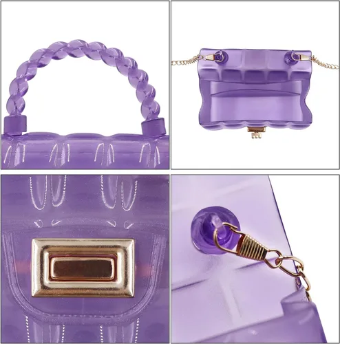 Vista 6 de ZGMYC Mini bolso cruzado de gelatina de color caramelo para niñas pequeñas y mujeres, bolsa de hombro transparente con asa superior