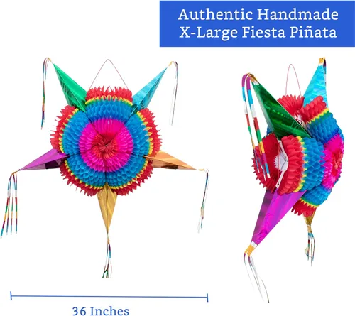 Vista 7 de Pancartas de fiesta mexicana (paquete de 5, 10 diseños de banderas de papel de seda por pancarta) + piñata mexicana (XL de 36 pulgadas), pancarta
