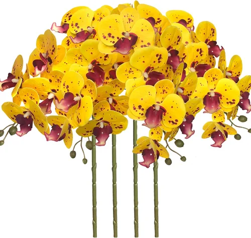 Vista 15 de FagusHome Phalaenopsis - Flores artificiales de 32 pulgadas, 4 piezas de orquídeas artificiales, plantas falsas para decoración del hogar (azul)