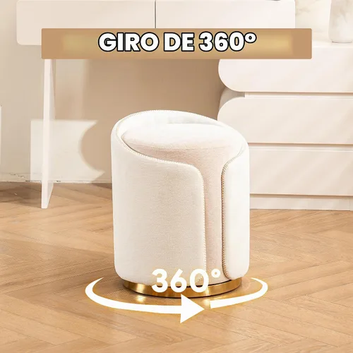 Vista 3 de Taburete Giratorio de Tocador con Base Dorada Cómoda Silla de Tocador Taburete Redondo Moderno para Tocador de Maquillaje Otomana de Tocador Beige
