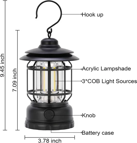 Vista 3 de Faroles LED para campamento, estilo vintage, color negro, paquete de 2 Recargable, portátil, atenuación continua, impermeable IP44, luz colgante