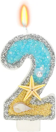 Vista 28 de Vela número 1 de estrella de mar de playa para decoración de pastel Plata