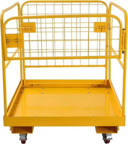 Vista 8 de Jaula de seguridad para carretilla elevadora de 36 x 36 pulgadas, cesta de elevación resistente con ruedas para trabajos aéreos, capacidad de 1200