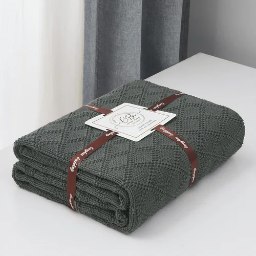 Vista 2 de Manta Grande de Punto de Algodón Gris Carbón para Sofá de Sala Cama - Decorativa para el Hogar Suave Acogedora Tejido de Suéter de Cable Otoñal