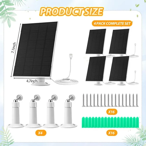 Vista 2 de Paquete de 4 paneles solares compatibles con cámara Google Nest para interiores y exteriores (versión de batería), cargador de energía solar