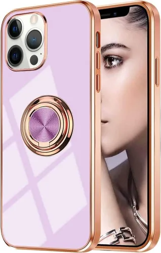 Vista 15 de Compatible con iPhone 11 Kickstand, anillo de rotación de 360 grados integrado con borde de oro rosa brillante que funciona con soporte magnético