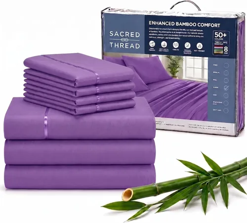Vista 74 de Sacred Thread Sábanas de rayón derivado de bambú tamaño individual, sábanas refrescantes de bolsillo profundo de 18 pulgadas para personas que