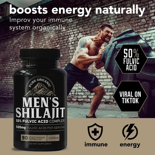 Vista 4 de Shilajit de 1000 mg para hombres con 50% de ácido fúlvico, 90 cápsulas veganas, fabricado en Estados Unidos, auténtico shilajit puro del Himalaya