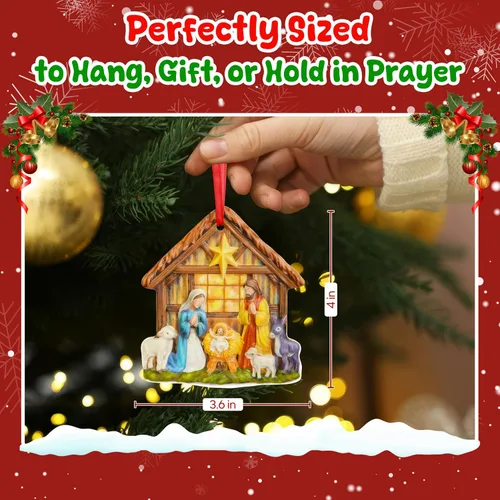 Vista 4 de TEEZWONDER Regalos navideños cristianos para mujeres y hombres - O Holy Night Adornos navideños de natividad en porcelana 3D 2025 - Regalos