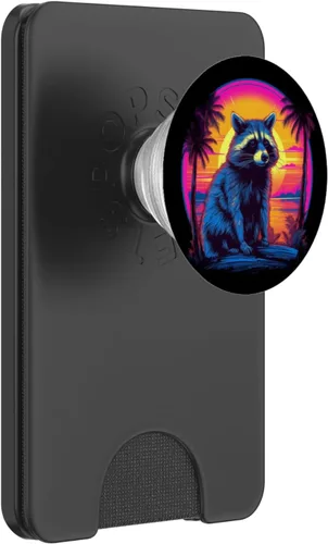 Vista 7 de Vintage Retrowave Synthwave 80s Vaporwave mapache PopSockets estándar PopGrip