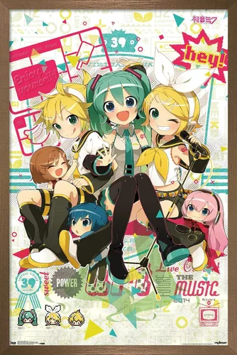 Vista 15 de Hatsune Miku - Póster de pared Hey de 22.4 pulgadas de largo x 14.7 pulgadas de ancho, versión enmarcada de madera de granero