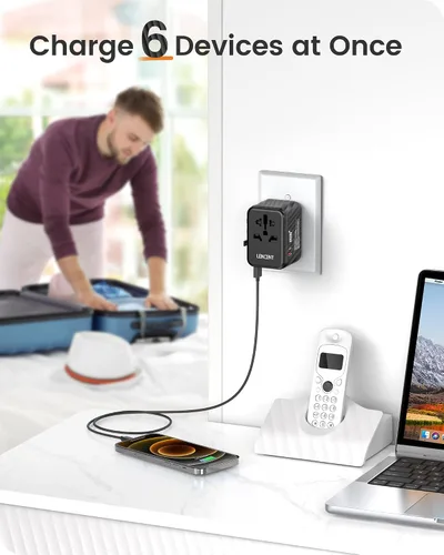 Vista 11 de LENCENT Adaptador de corriente universal de viaje, cargador de pared