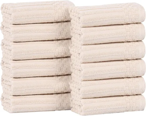 Vista 158 de Superior Juego de 6 toallas de algodón sólido y acanalado, toallas de cara de 13 x 13 pulgadas, toallas de mano de 16 x 28 pulgadas, toallas de baño
