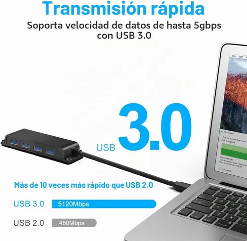 Vista 7 de Hub de escritorio portátil USB 3.0 de 4 puertos, concentrador de datos USB 3.0 fija con cable de 3.3 pies para MacBook, Mac Pro/Mini, iMac, XPS