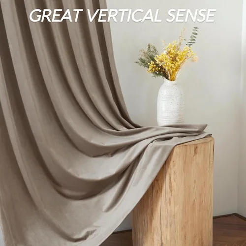 Vista 5 de RYB HOME Cortinas de terciopelo beige camello de 84 pulgadas, cortinas de ventana de 2 capas resistentes con cinta plisada, cortinas opacas
