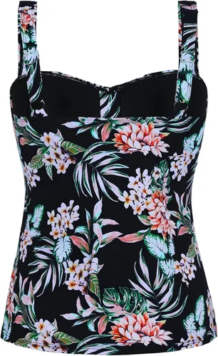 Vista 3 de SONAFIO Parte superior tipo tankini con nudo frontal para mujer, solo fruncido, control de abdomen, traje de baño bandeau