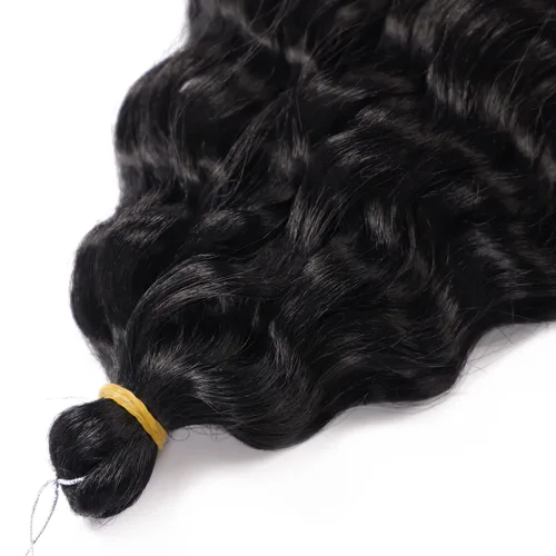 Vista 5 de Extensiones de cabello ondulado con ganchillo Ocean Wave de 18 pulgadas, 6 paquetes, extensiones de cabello de ganchillo sueltas de onda profunda #1B