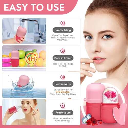 Vista 6 de AURUZA 2 rodillos de hielo para cara y ojos, rodillo facial de hielo, herramientas de belleza para el cuidado de la piel, soporte de hielo, cubo