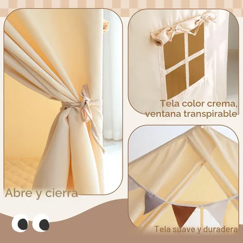 Vista 8 de Razee - Tienda de campaña para niños con alfombrilla acolchada, tienda de campaña para interiores para niños pequeños Large Kids Tent Indoor Beige