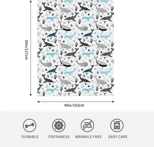 Vista 4 de Manta de ballenas con diseño de tiburones, manta ligera y cálida de franela de forro polar, acogedora y suave, manta de aire acondicionado, regalos