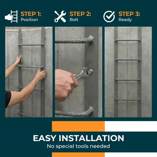 Vista 6 de Escalera de acero para ventanas de sótano (gris, 3 peldaños), escalera de salida atornillada resistente para el hogar, fácil de instalar, escaleras