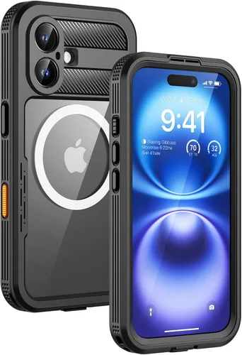 Vista 12 de Lanhiem Funda magnética impermeable para iPhone 16, protector de pantalla de privacidad integrado, compatible con MagSafe, funda antiespía de cuerpo