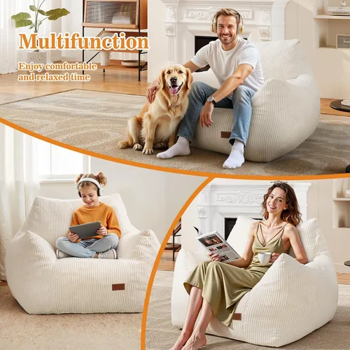 Vista 4 de Puf grande para adultos, ultra suave, para sala de estar Beige