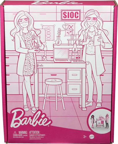 Vista 6 de Barbie Careers Science Doll y juego con temática de laboratorio 2 muñecas de moda, más de 10 accesorios temáticos STEM y más, a partir de 3 años