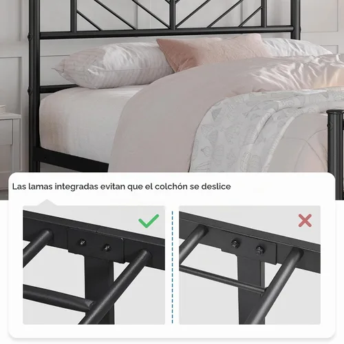 Vista 6 de Yaheetech Estructura de Cama Plataforma de Tamaño Individual con Cabecera de Diseño de Flecha, Base de Colchón de Metal de 13 Pulgadas