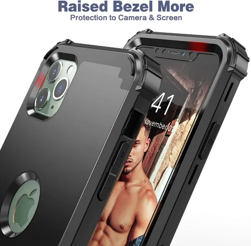 Vista 6 de IDweel Funda para iPhone 11 Pro Max con protector de pantalla de vidrio templado, híbrida 3 en 1 a prueba de golpes, delgada, resistente, cubierta